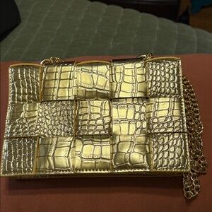 Verano Hill Gold Croc-Embossed Clutch